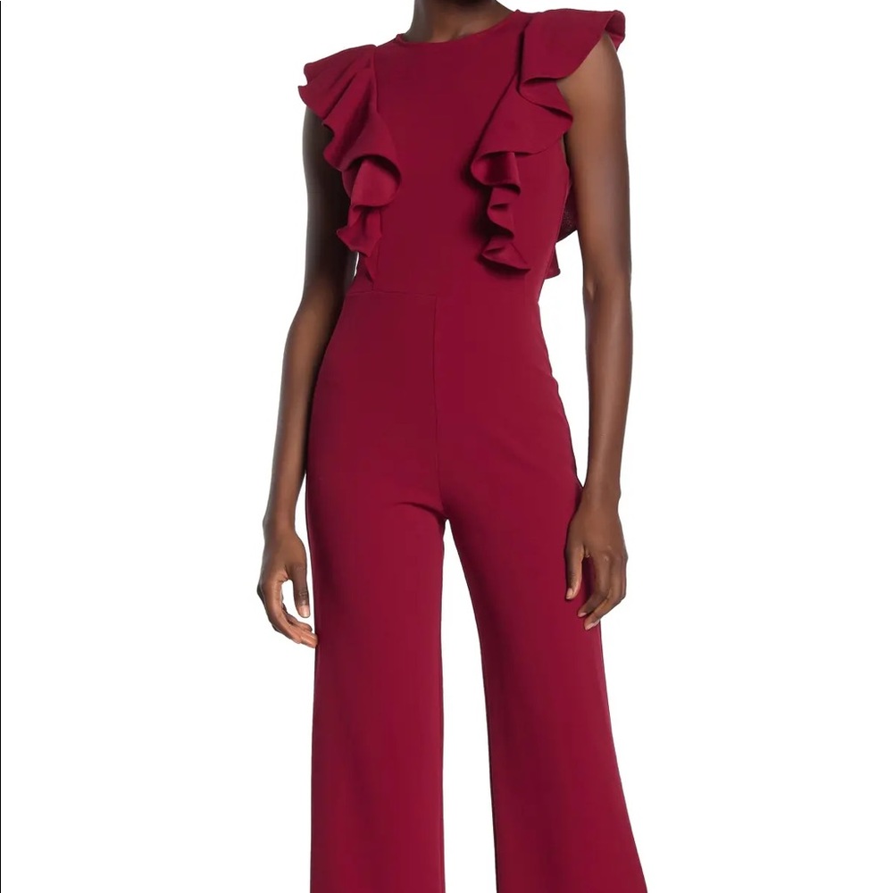 NWOT Max and Ash Scuba Crepe Ruffle Jumpsuit Wine